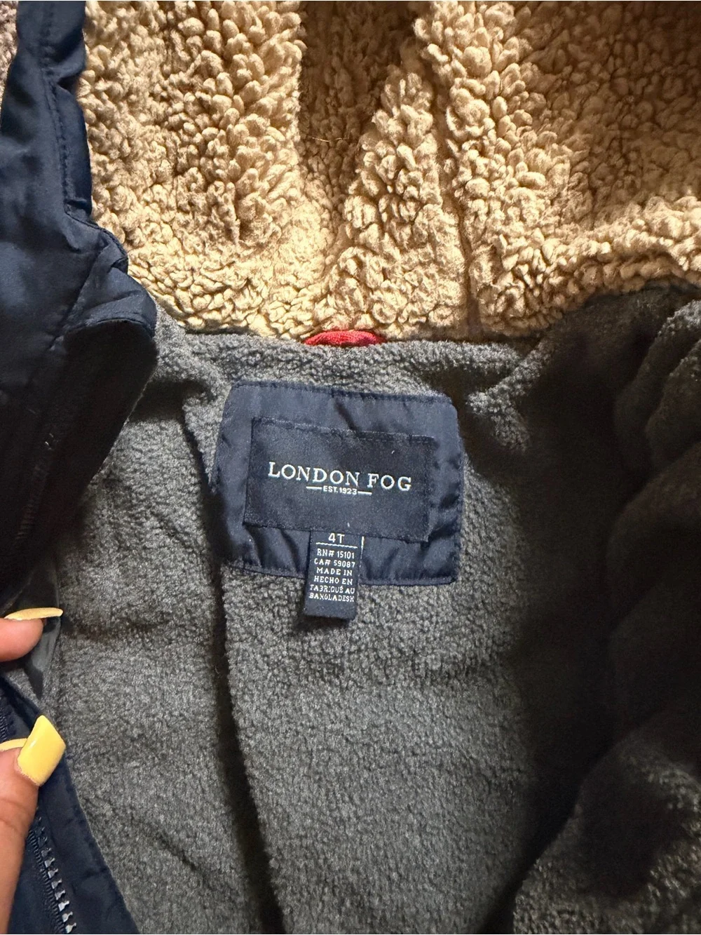 London Fog Toddler Puffer Jacket in Navy with Gray & Red Accents